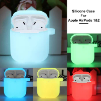 Vococal Fluorescent Glow in The Dark Soft Silicone Earphones Protective Cover Case w/Carabiner for Apple AirPods 1 2 Air Pods