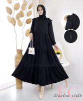 ELASTRA - Gamis Rayon Hitam / Gamis Hitam / Gamis Terbaru