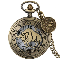 12 Constellation Zodiac Sign Quartz Pocket Watch Taurus Aquarius Pisces Aries Gemini Cancer Leo Virgo Clock Gifts with Accessory