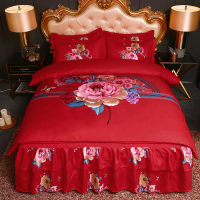 床罩 床上用品 結婚四件套大紅色韓版床裙春秋冬季囍子被套4件套新婚慶床上用品 全館免運