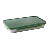 【CorelleBrands 康寧餐具】可微波不鏽鋼長方形保鮮盒1800ML(烤盤/扁形保鮮盒)