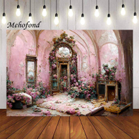 Mehofond การถ่ายภาพพื้นหลังภาพวาดสีน้ำมันวินเทจสีชมพูห้องสวนดอกไม้สาววันเกิดภาพตกแต่งฉากหลังภาพสตูดิโอ