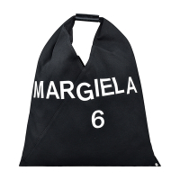 MM6 Maison Margiela JAPANESE燙印白字LOGO字母花紋三角造型帆布手提肩背托特包(黑)