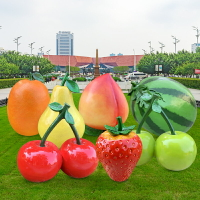 戶外水果擺件采摘莊園果園裝飾品仿真草莓桃子梨子櫻桃玻璃鋼雕塑