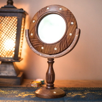 印度進口實木質高清化妝鏡宿舍中式復古臺式梳妝鏡女網紅桌面鏡子