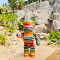 Bearbrick 400% 28cm Rhombus Rainbow Bear Fragment Haroshi Karimoku Rainbow Skateboard Wooden Solid Wood BE@RBRICK Carved Doll