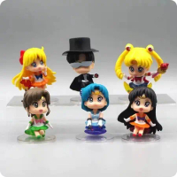 Figure Sailor Moon Chibi Duduk Set 6Pcs/Pajangan Hiasan Topper Sailor Moon