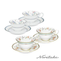 【日本 Noritake】花卉下午茶組(紅茶對杯+展示盤2入)精裝禮盒(花園/報春花)