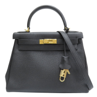 【二手名牌BRAND OFF】HERMES 愛馬仕 黑色 皮革 kelly 28 兩用包 口H刻