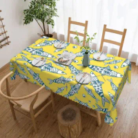 Portuguese Lisbon Sardines Pattern Tablecloth 54x72in Waterproof Decorative Border Festive Decor