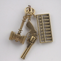 純銅件鑰匙扣算盤左輪手槍錘子汽車創意禮品學生小鳥配件掛件手工1入