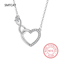 925 Sterling Silver Clear CZ Forever Love Heart Infinity Pendant Necklace for Women Valentine's Day Gift Fine Jewelry SCN442