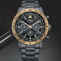 【CITIZEN 星辰】光動能航空計時手錶 43mm(CA4556-89E 黑X香檳金)