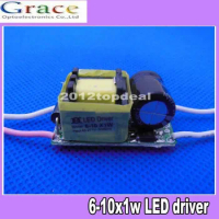 50pcs/lot 6-10 *1W LED driver, inside driver, 6w 7w 8w 9w 10w Driver, 85V-277V input, lamp transformer for DIY