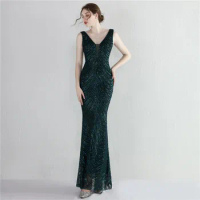 Evening Dress V-Neck Sequin Dresses Woman Party Night Mermaid Evening Gowns for Women