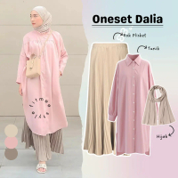 Dalia Outfit Set Wanita Terbaru 3in1 ( Atasan Tunik Crinkle + Rok Plisket + Hijab Pashmina ) Setelan
