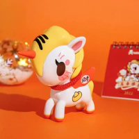 Tokidoki Collaboration Lucky Tiger with Bell New Year Unicorno Figure 5 Inch Gift Box Set Rare Edition Stickers Calendar Badge