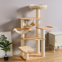 Solid Wood Cat Climbing Frame Round Pet Nest Transparent Space Capsule Large Cat Tree Oak Sisal Scratching Post Pet Supplies Toy