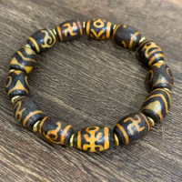 Tibetan Buddhism Dzi Beads Bracelet Tibet Feng Shui Agate Bead Elastic Beaded Lucky Amulet Bracelets Men Women Healing Jewelry