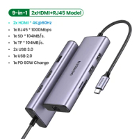 2022 design best quality Ugreen USB C HUB 4K 60Hz to 2xHDMI 2.0 RJ45 3.0 PD Adapter for Macbook iPad Pro Air M1