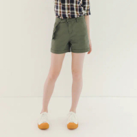【Hang Ten】女裝-REGULAR FIT附腰帶口袋短褲(深綠)