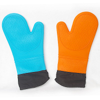 加長型雙層耐高溫防水矽膠手套一個 藍/橘 隨機出貨
