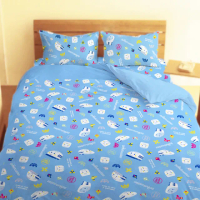 【享夢城堡】雙人床包薄被套四件組(新幹線 可愛新幹線-藍)