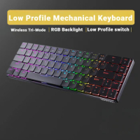ECHOME Low Profile Mechanical Keyboard Wireless Tri-Mode Backlight Custom Portable Office Gaming Keyboard for PC Laptop Ipad