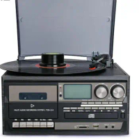3 Speed Bluetooth Vinyl Record Player Vintage Turntable CD&amp;Cassette Player AM/FM Radio USB Recorder Aux-in RCA Line-out