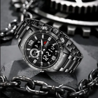 Dziner Jam tangan Pria 8306 Double Time Rantai Stainless Steel Water Resistant 3 ATM