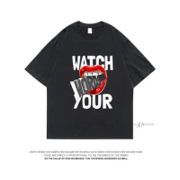 Extfine Watch Your Words Printed Men's T-shirt High Street Oversized Graphic T shirts For Men Summer Unisex 5XL Short Sleeve Tee