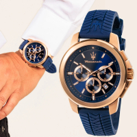 【MASERATI 瑪莎拉蒂】Successo系列 APAC限定款 輪胎紋設計 三眼計時手錶(R8871621034)