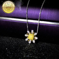18K gold necklace natural 0.3ct yellow diamond and 0.2ct white diamonds necklace 0012
