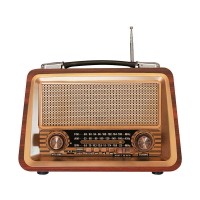 收音機 批發FM/AM/SW三波段帶MP3播放復古藍牙插卡木箱收音機-快速出貨