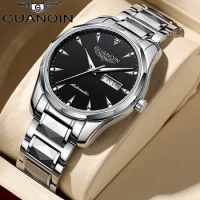 GUANQIN Men Tungsten Steel Automatic Self-wind Wristwatch Japan Miyota Seiko Mechanical Movement Date Week Sapphire Crystal Hour