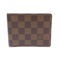 【二手名牌BRAND OFF】LOUIS VUITTON LV 路易威登 棕色 棋盤格 塗層帆布 二折短夾 N60895