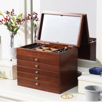 ECHOME Storage Box Wooden Jewelry Boxes Chinese Style Cabinet Jewelry Organizer Cabinet Storage Containers Makeup Organizer