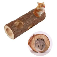 Natural Wooden Hamster Mouse Tunnel Tube Toy Forest Reptile Small Animals Cage Hollow Tree Trunk Hideout Toys