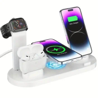 5 In 1 Rotate Wireless Charger Stand Pad For iPhone 15 Samsung Xiaomi Apple Watch 8 7 6 Airpods Pro Fast Charging Dock Station