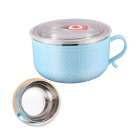 【食物容器】浮雕帶蓋不鏽鋼泡麵碗-附勺子(隔熱 加深大容量 防燙 防漏 湯麵碗 露營 便當盒 保鮮盒)