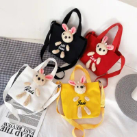 Personalized Canvas Sling Bag Rabbit Handbag One Shoulder Bag Bear Crossbody Bag Messenger Bag Custom Birthday Gift Casual Bag