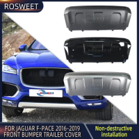 ROSWEET Front Bumper Lower Guard Trailer Cover For Jaguar F-PACE 3.0 SC 2016-2019 T4A6252 Accessories Silver/Gray/Bright black