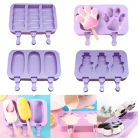 1Pc Homemade Food Grade Silicone Ice Cream Molds DIY Ice Lolly Moulds Freezer Ice Cream Bar Molds Maker with Popsicle Sticks
