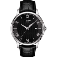 【TISSOT 天梭 官方授權】Tradition 羅馬經典大三針石英手錶-黑/42mm 禮物 送禮(T0636101605800)