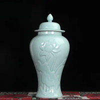 New Chinese Style porcelain Ginger Jar Vase Ornament European Style Handicraft lotus carving ceramic temple jar vase