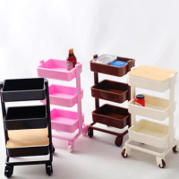 1:12 Dollhouse Trolley Dining Cart With Wheel Storage Shelf Model Kitchen Furniture Accessories For Doll House Decor Toy Gift