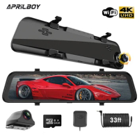 Aprilboy10" IPS hud 4K Dash Cam Front and Rear Streaming Mirror GPSWiFi Dual Dashcam for Car with Super Night Vision APP Control