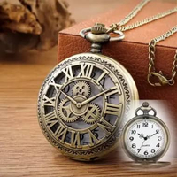 Jam Saku Klasik Kuno | Jam Tangan Saku Analog Steampunk | Desain Angka Romawi Elegan & Retro