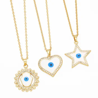 FLOLA Gold Plated Heart Stat Shape Blue Eye Necklaces for Women CZ Crystal Evil Eye Necklaces Lucky Jewelry Gifts ojo nkez75