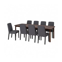 STRANDTORP/BERGMUND 餐桌附8張餐椅, 棕色/gunnared中灰色